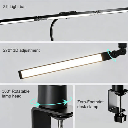 27 in. LED Clamp Desk Lamp, Shadow-Free Eye-Caring Lamp, Foldable Adjustable Arm for Drawing, Craft & Study