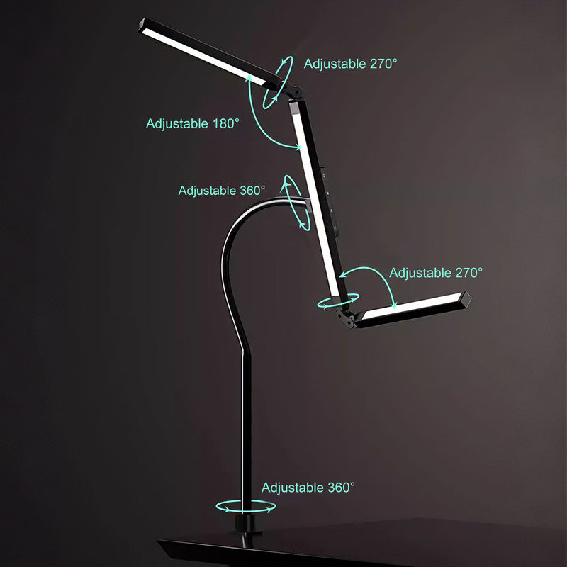 27 in. LED Clamp Desk Lamp, Shadow-Free Eye-Caring Lamp, Foldable Adjustable Arm for Drawing, Craft & Study